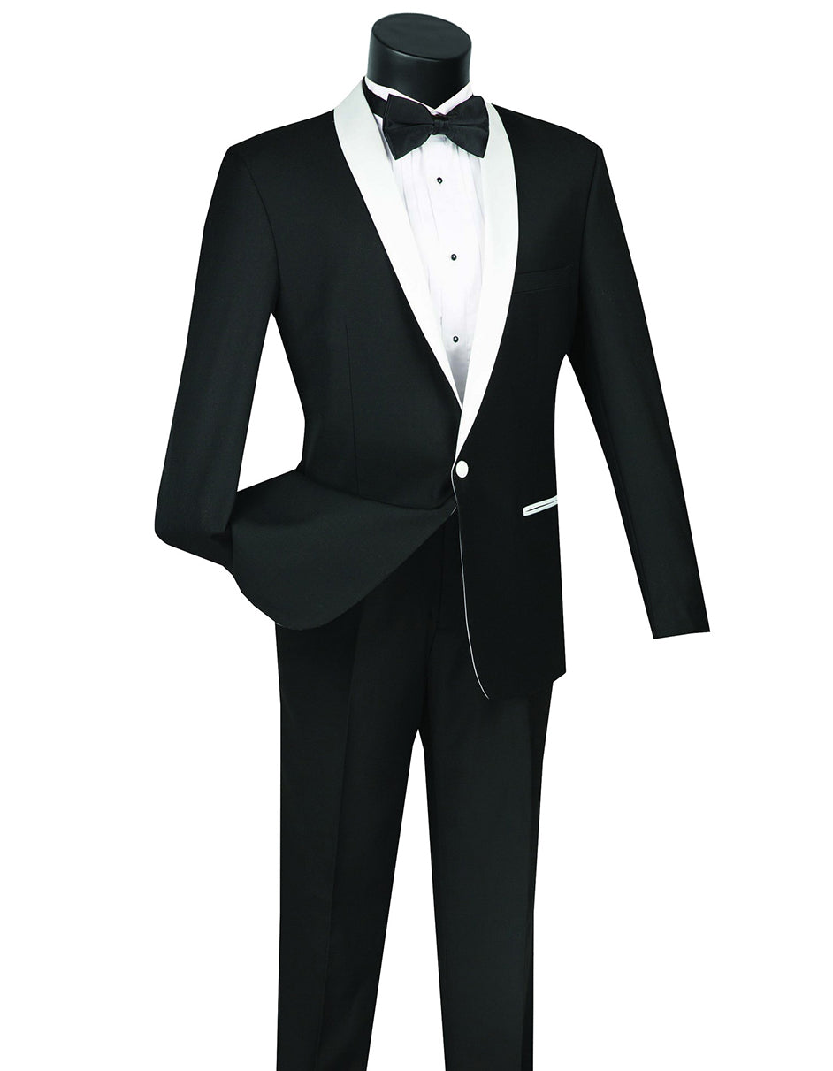 Mens 1 Button Contrast Shawl Tuxedo in Black & White
