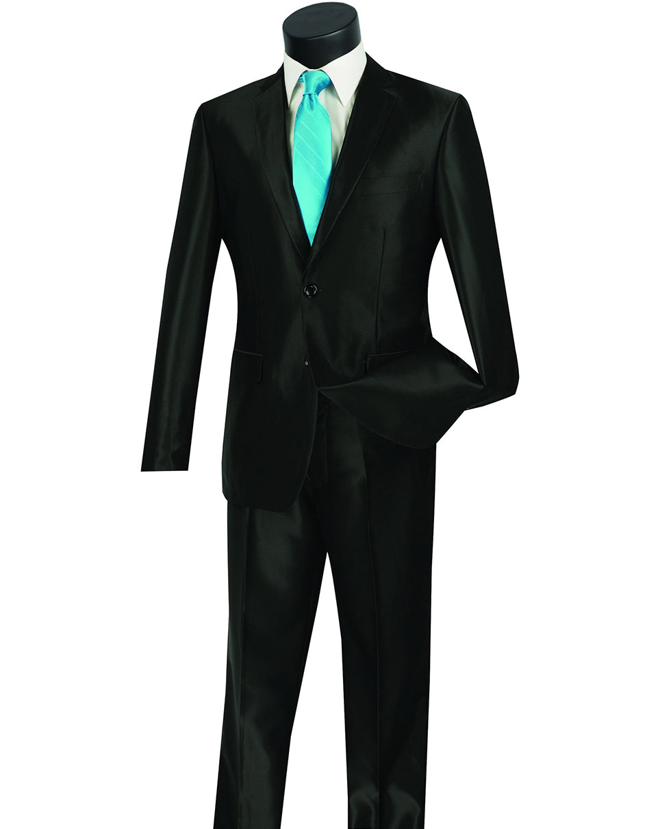 Mens Modern Fit Shiny Sharkskin Suit in Black