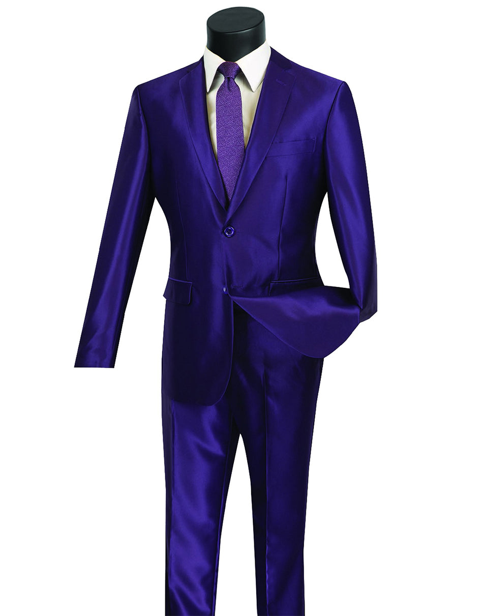 Mens Modern Fit Shiny Sharkskin Suit in Purple