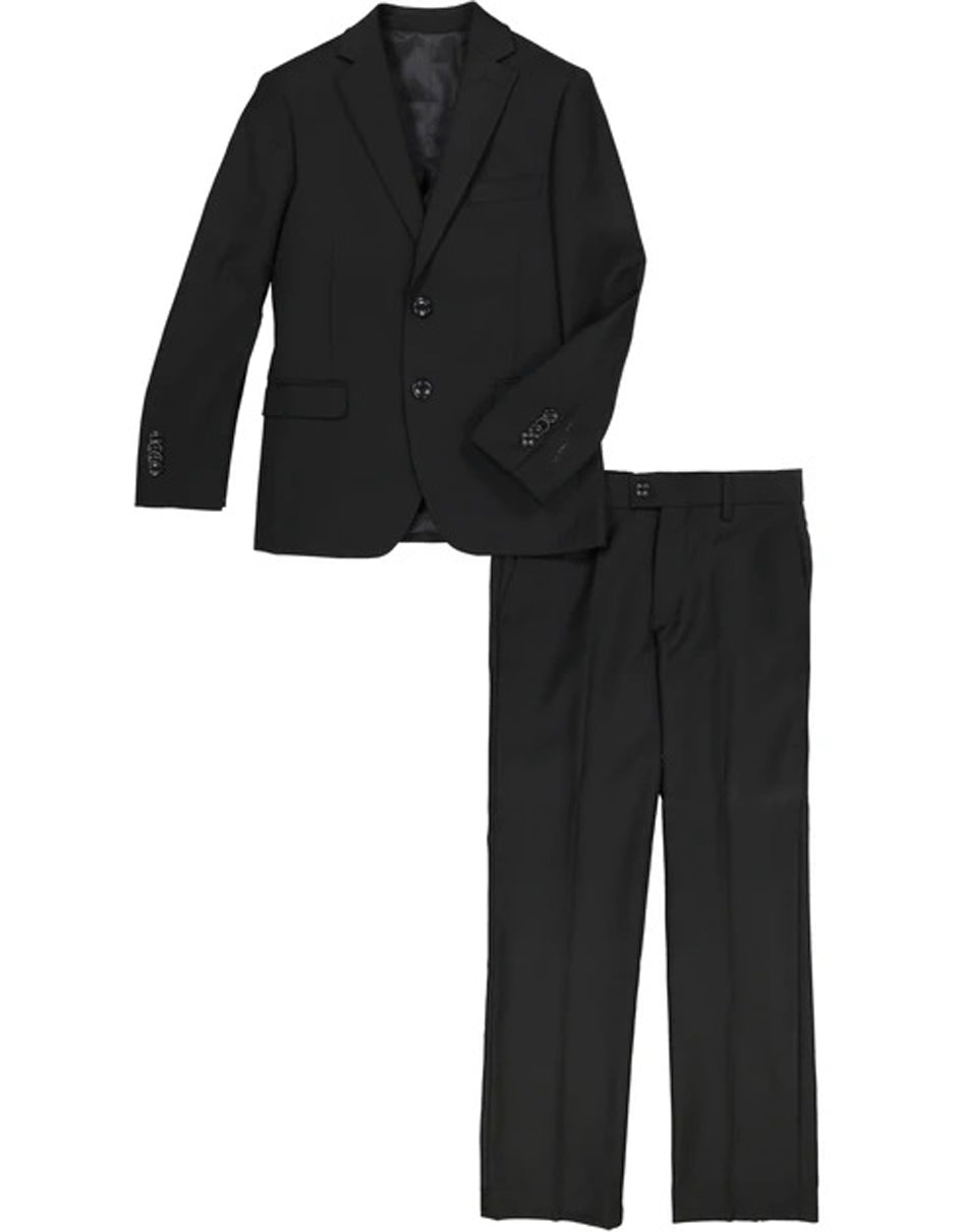 Boys 2 Button Vested 5PC Suit with Shirt and Tie in Black