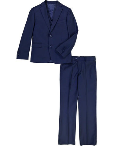 Boys 2 Button Vested 5PC Suit with Shirt and Tie in Cobalt Blue