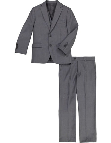 Boys 2 Button Vested 5PC Suit with Shirt and Tie in Charcoal Grey