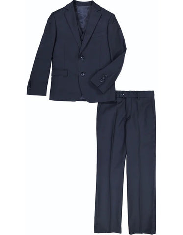 Boys 2 Button Vested 5PC Suit with Shirt and Tie in Navy Blue