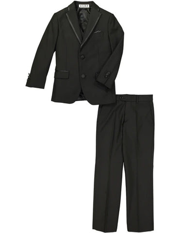 Boys 2 Button Satin Trimmed Tuxedo in Black