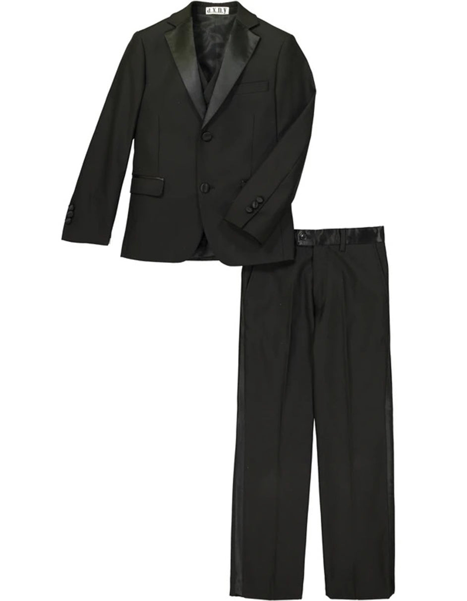 Boys Classic 2 Button Vested Tuxedo in Black