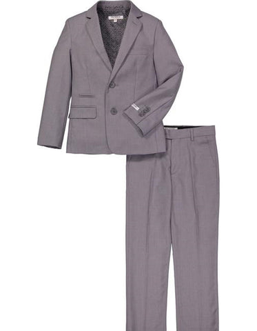 Boys 2 Button Micro Gingham Plaid Suit in Grey