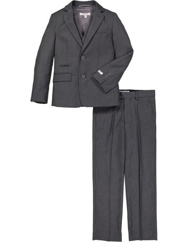 Boys 2 Button Micro Gingham Plaid Suit in Charcoal