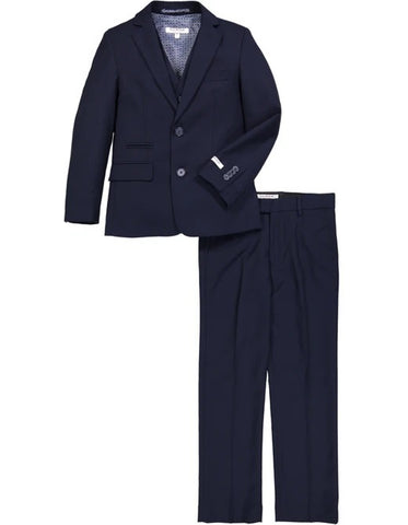 Boys 2 Button Micro Gingham Plaid Suit in Navy