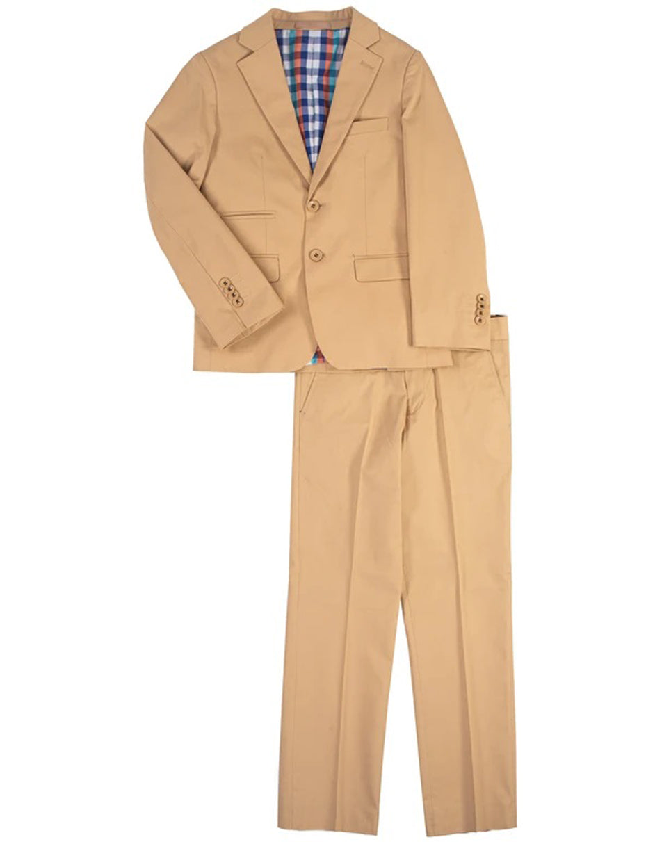 Boys 2 Button Cotton Summer Wedding Suit in Tan