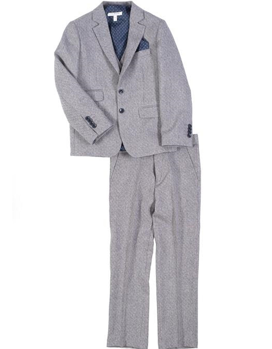 Boys Vested 2 Button Tweed Suit in Grey