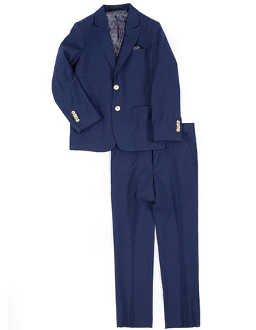 Little Boys and Toddlers Navy Blue Windowpane Check Suit
