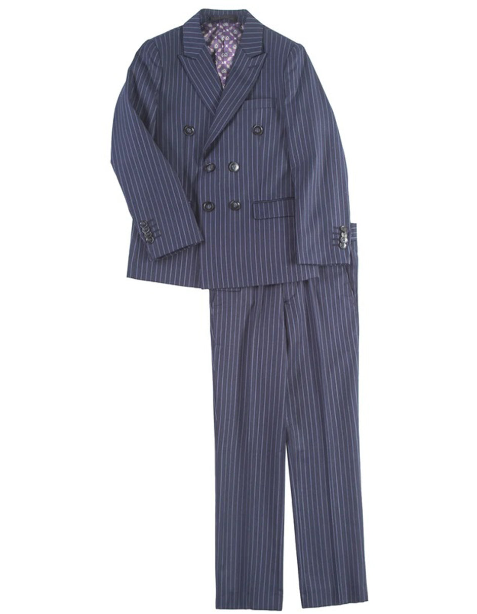 Boys Double Breasted Gangster Pinstripe Suit in Navy
