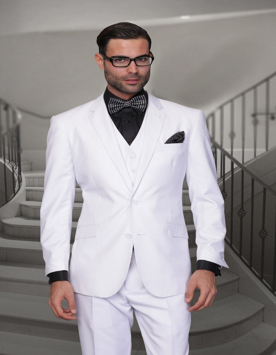 Mens High Quality 2 Button Wool Suit in White