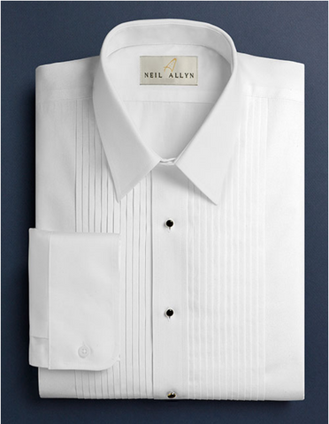 Mens Classic Cotton Spread Collar Convertible Cuff Tuxedo Shirt in White