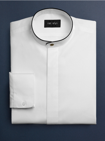 Mens Cotton Black Banded Mandarin Shirt in White