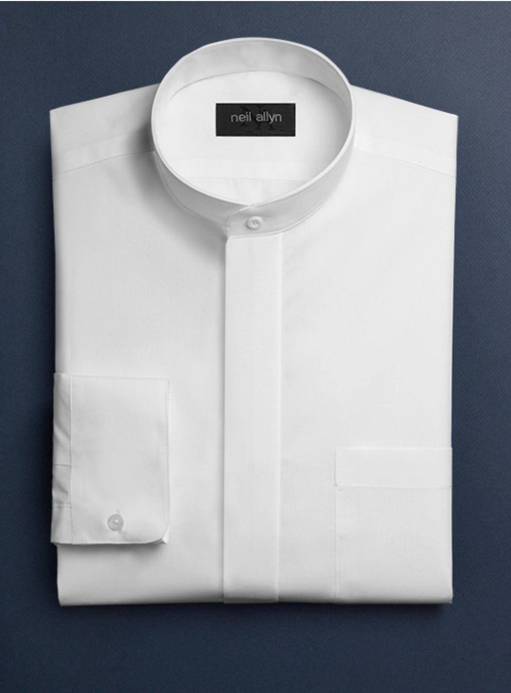 Mens Cotton French Front Mandarin Shirt in White