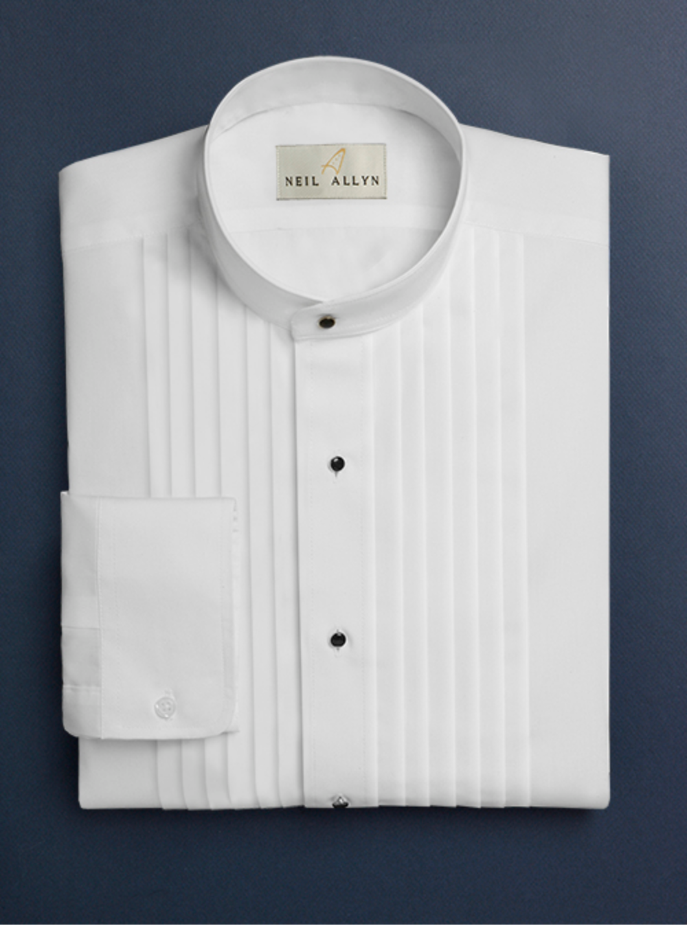 Mens Cotton Pleat Front Mandarin Shirt in White