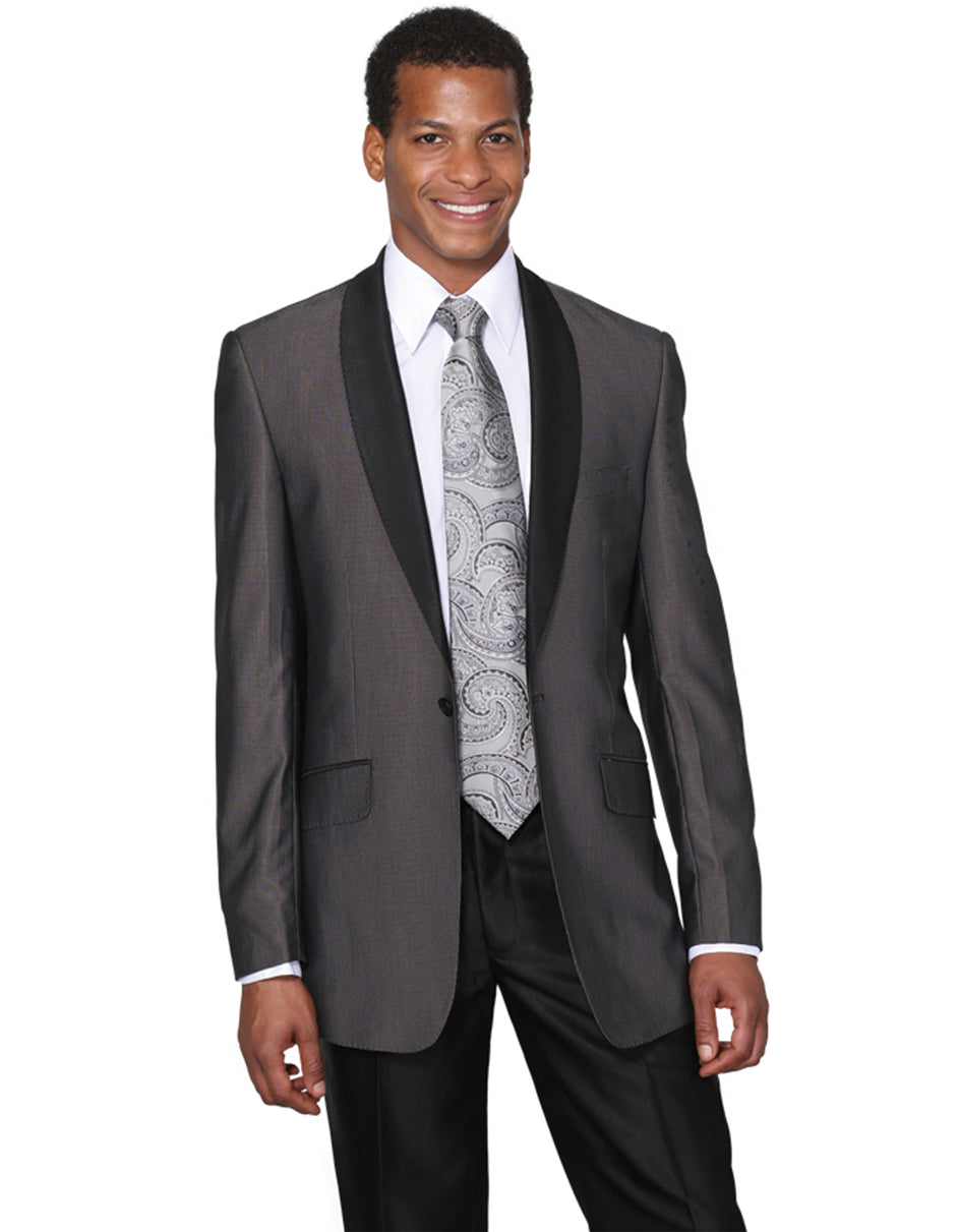 Mens 1 Button Charcoal Shawl Tuxedo with Black Pants