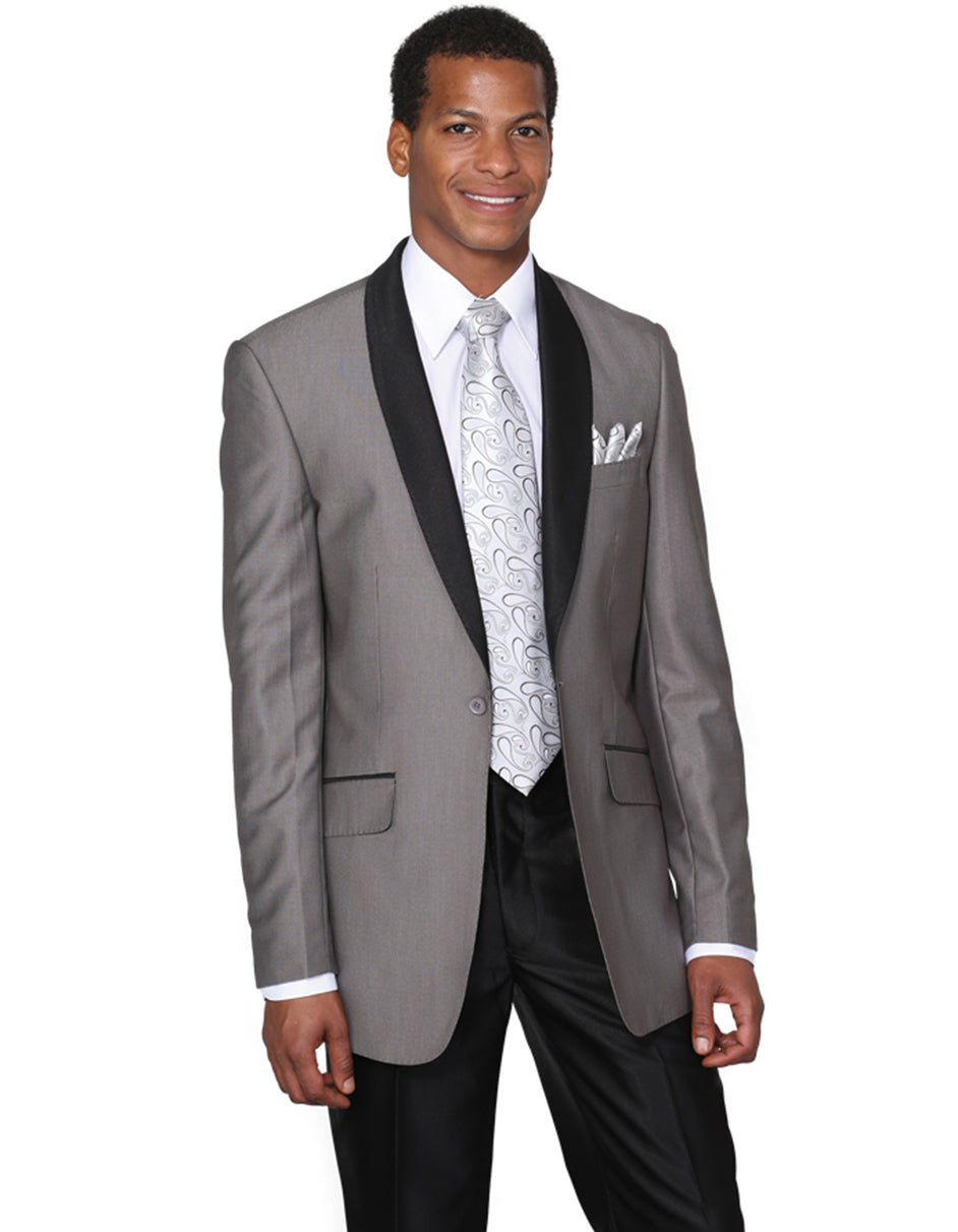 Mens 1 Button Grey Shawl Tuxedo with Black Pants