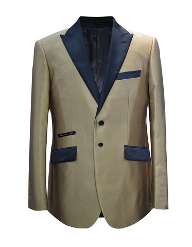 Mens Shiny Sharkskin Tuxedo Jacket in Gold & Black