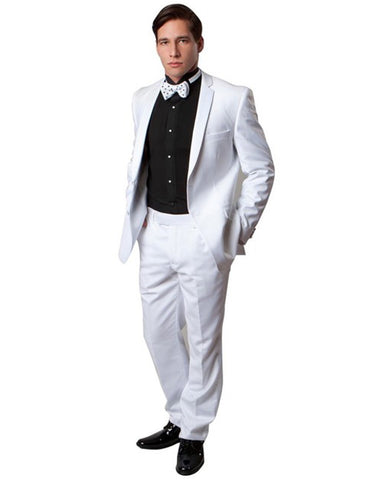 Mens Slim Fit Wool Notch Tuxedo in White