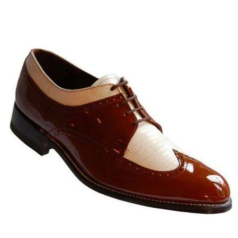 Stacy Baldwin Mens Dress Shoe Wingtip Formal Tuxedo for Prom & Wedding Shoe Brown/White Patent Two Tone