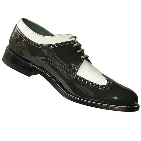 Stacy Baldwin Mens Dress Shoe Wingtip Formal Tuxedo for Prom & Wedding Shoe Grey/White Patent Two Tone - Men's Tuxedo USA