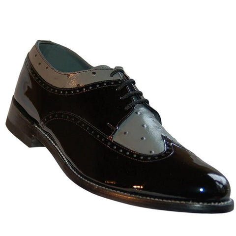 Stacy Baldwin Mens Dress Shoe Wingtip Formal Tuxedo for Prom & Wedding Shoe Black/Grey Patent Two Tone