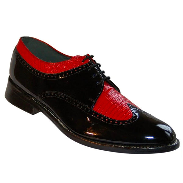 Stacy Baldwin Mens Dress Shoe Wingtip Formal Tuxedo for Prom & Wedding Shoe Black/Red Patent Two Tone