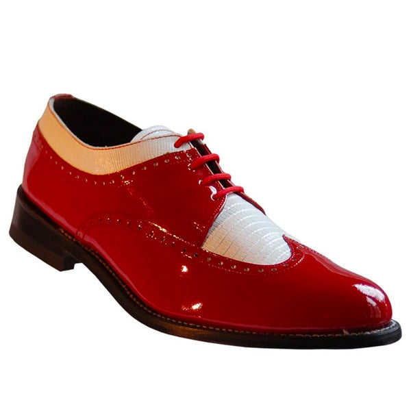 Stacy Baldwin Mens Dress Shoe Wingtip Formal Tuxedo for Prom & Wedding Shoe Red/White Patent Two Tone
