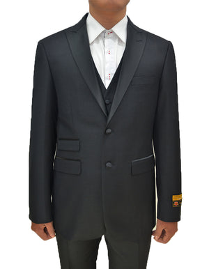 Mens 2 Button Peak Lapel Vested Prom Tuxedo in Black - Men's Tuxedo USA