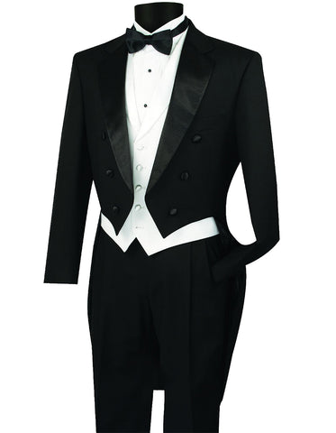 Mens 3pc Vested Classic Tail Tuxedo in Black