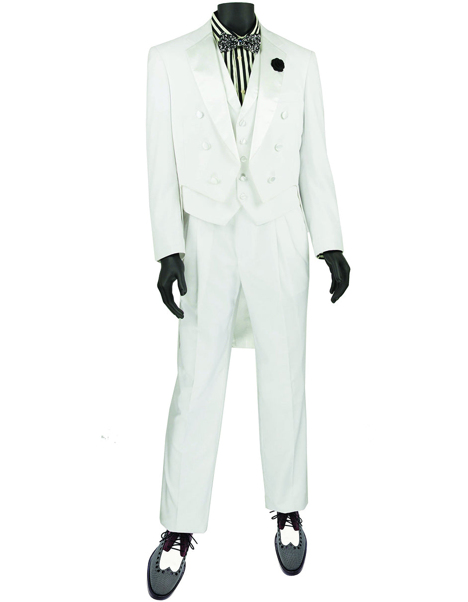 Mens 3pc Vested Classic Tail Tuxedo in White