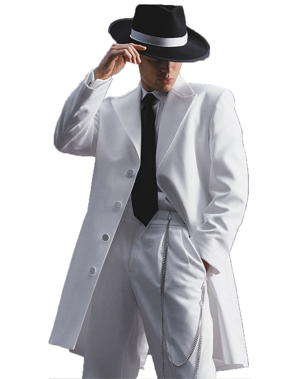 Mens Long Tuxedo Zoot Suit in White