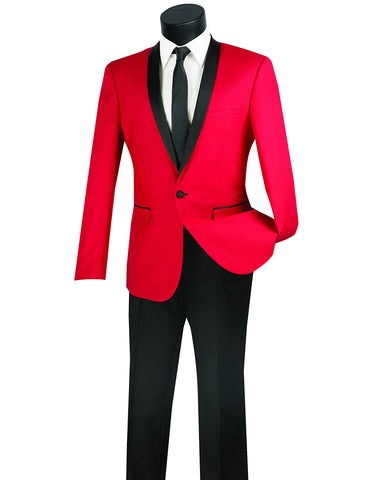 Mens Slim Fit Shawl Tuxedo in Red