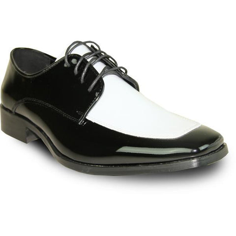 VANGELO Men Dress Shoe TUX-3 Oxford Formal Tuxedo for Prom & Wedding White/Black Patent
