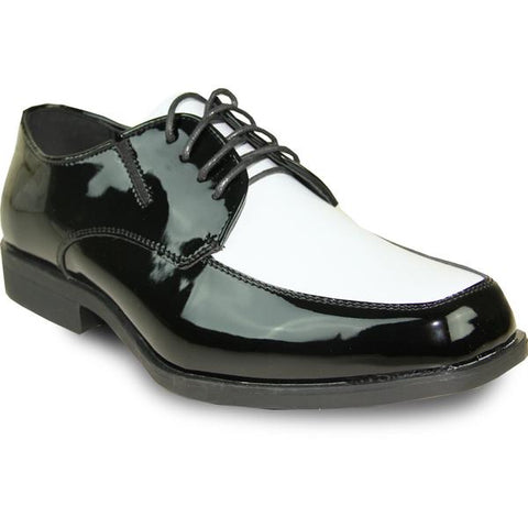 VANGELO Men Dress Shoe TUX-7 Oxford Formal Tuxedo for Prom & Wedding Black/White Patent
