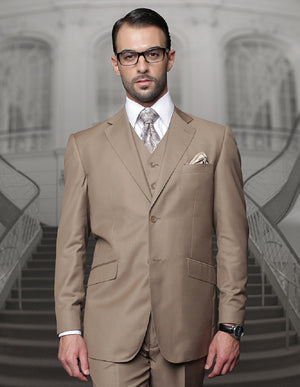 Mens Classic Fit Pleated Pant 2 Button Wool Suit in Bronze - Men's Tuxedo USA