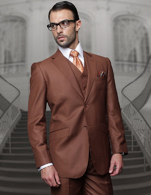 Mens Classic Fit Pleated Pant 2 Button Wool Suit in Copper - Men's Tuxedo USA