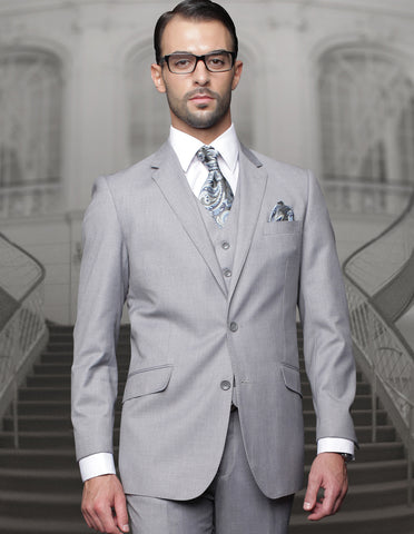 Mens Classic Fit Pleated Pant 2 Button Wool Suit in Grey
