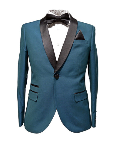 Mens Slim Fit 1 Button Shawl Lapel Tuxedo in Teal