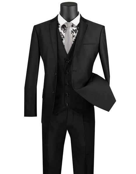 Mens Ultra Slim Fit Sharkskin Tuxedo with Satin Trim in Black - Mens S