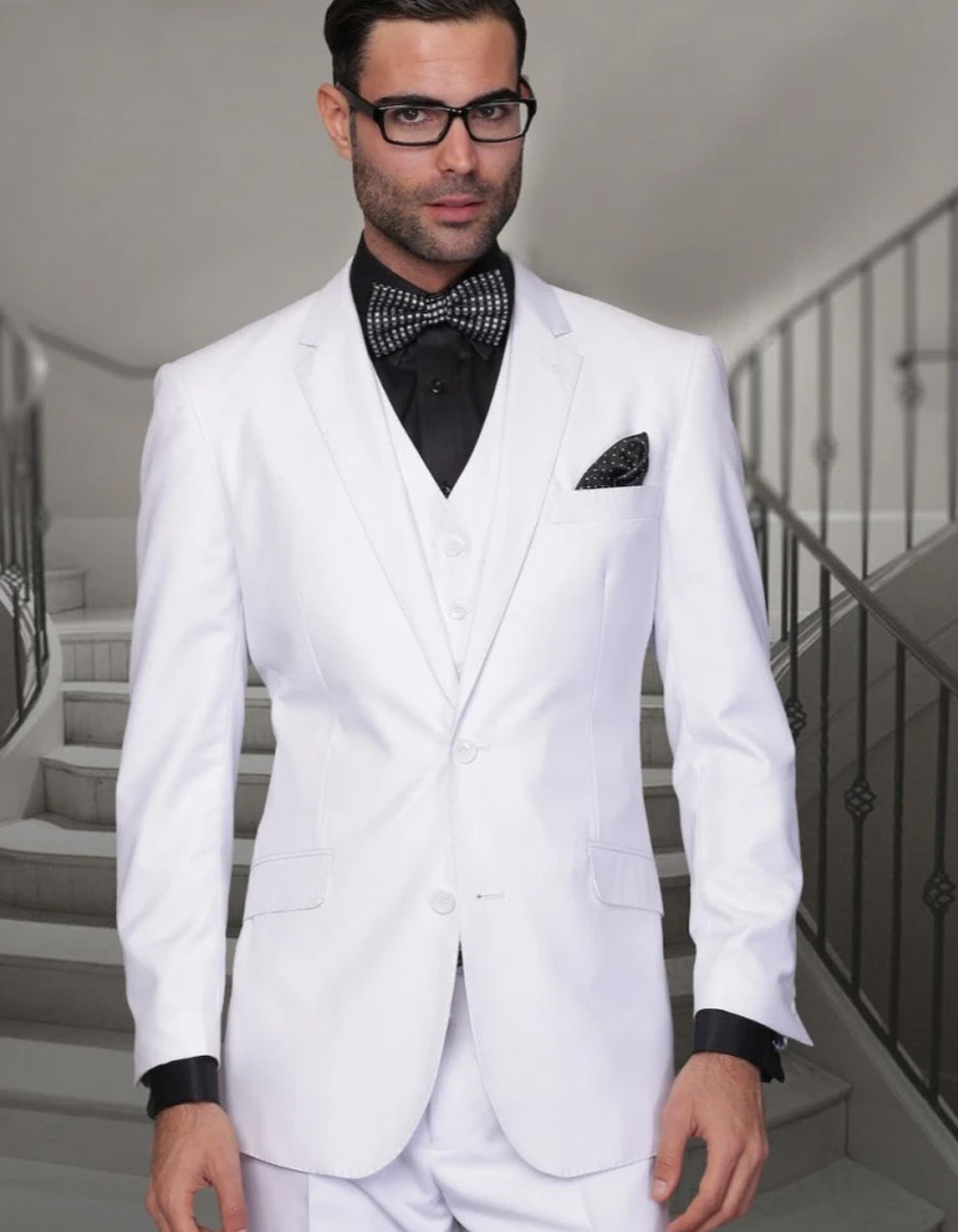 Mens High Quality 2 Button Wool Funeral Suit in White