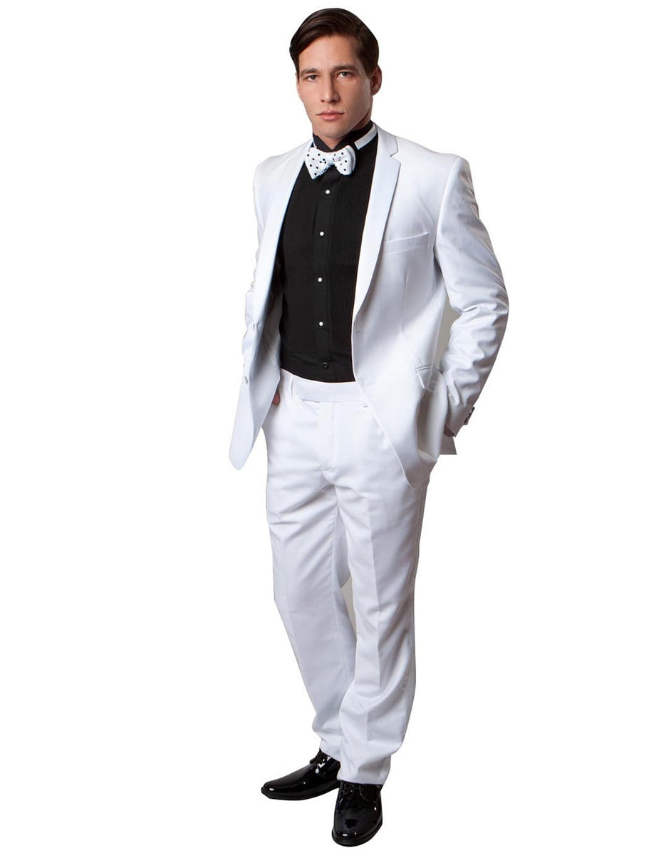 Mens Modern Fit Wool Notch Tuxedo in White