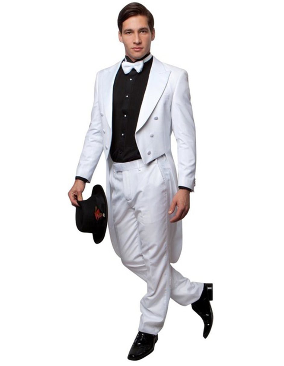 Mens Classic Wool Tail Tuxedo in White