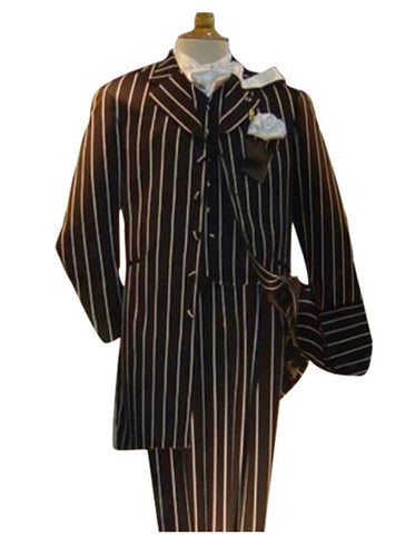 Mens Vested Gangster Bold Pinstripe Zoot Suit in Black