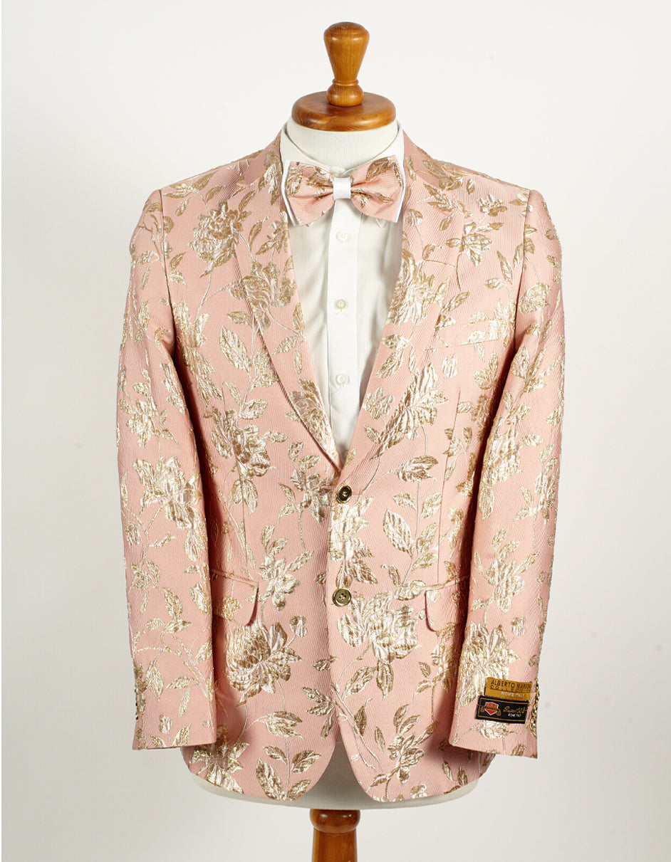 Mens 2 Button Light Pink Gold Foil Floral Paisley Prom Wedding Bla