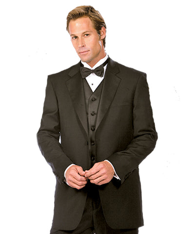 Mens Vested 2 Button Wool Tuxedo in Black