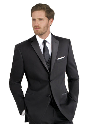 Mens Vested 2 Button Slim Fit Wool Tuxedo in Black