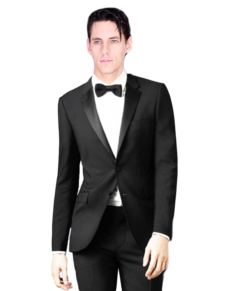 Mens 2 Button Skinny Fit Wool Prom Tuxedo in Black